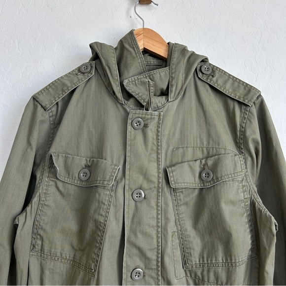 J Crew Factory Jacket Women M Utility Full Zip Hooded Big Pockets Olive Green - Picture 2 of 11